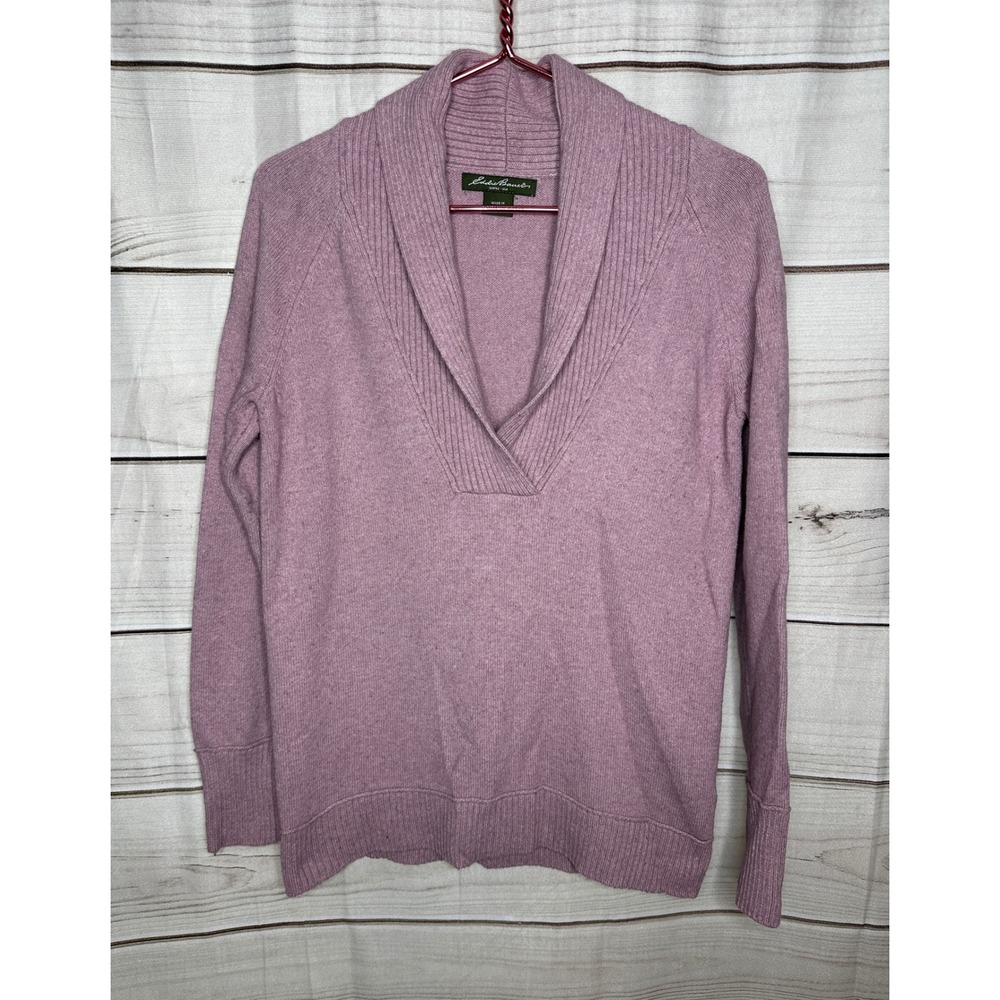 Eddie Bauer Sweater Women Medium Pink Shawl Collar Cotton Wool Blend Pullover